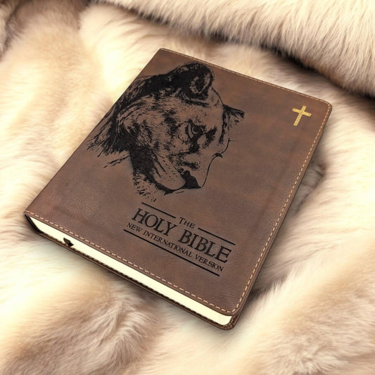 Personalized NIV Journal Bible for Women: Engraved Lioness and Holy Bible, Lined Wide Margins
