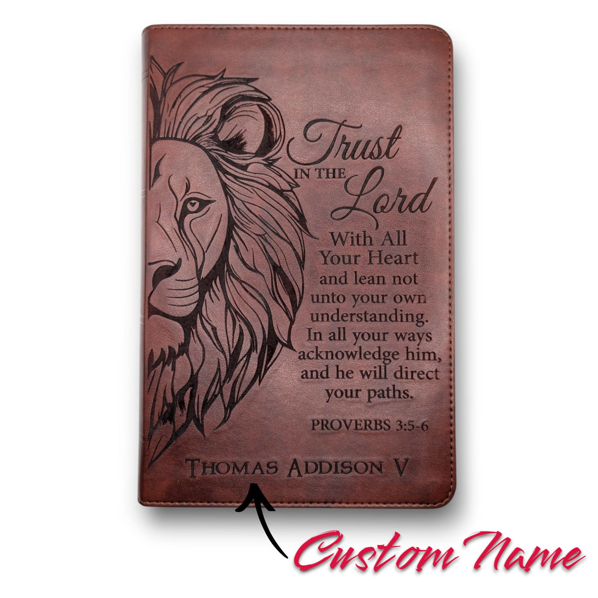 Personalized ESV Bible Large Print: Engraved Lion and Trust in the Lord Verse
