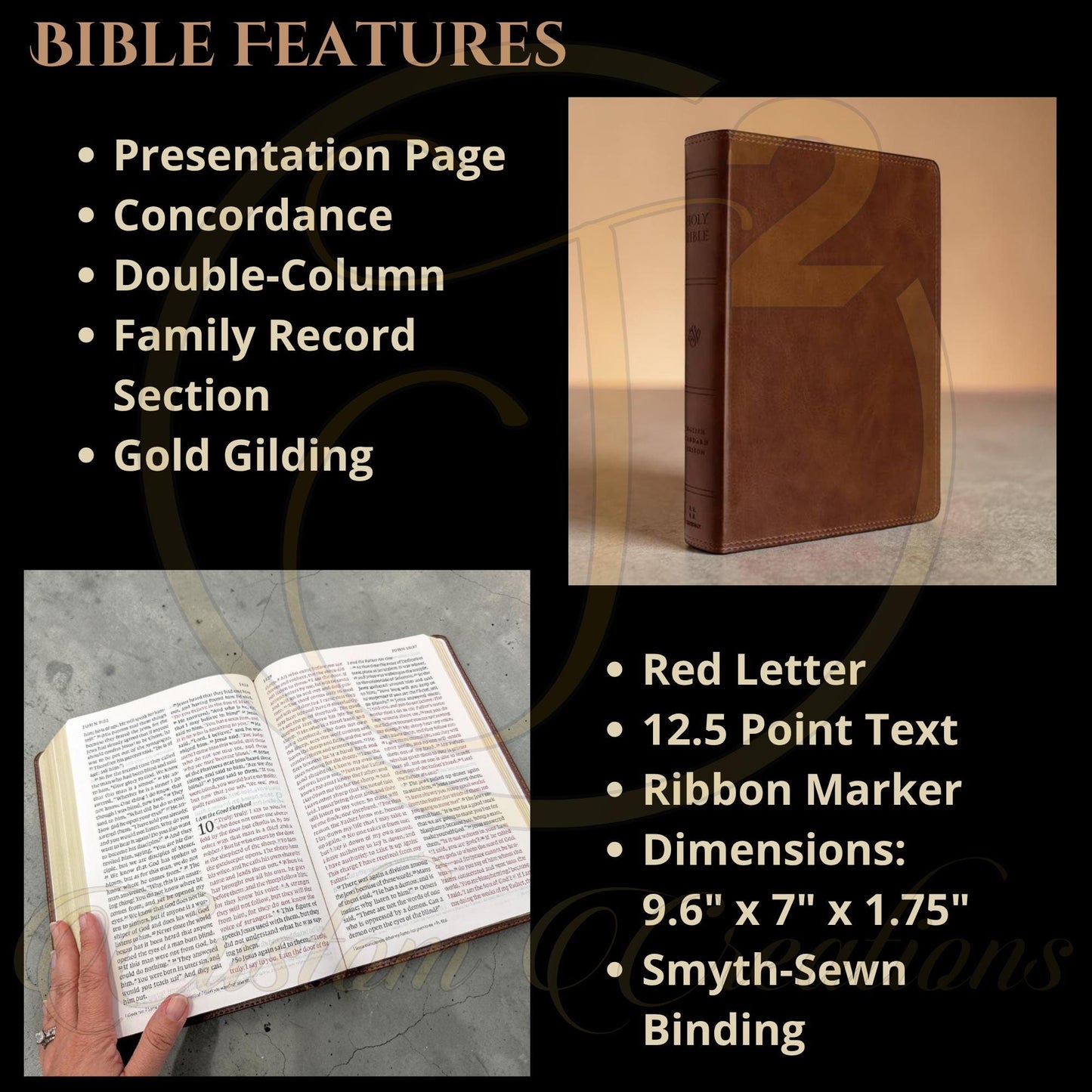 Personalized ESV Bible Giant Print (Brown): Rose Engraving Psalm 46 5, Gift for Her