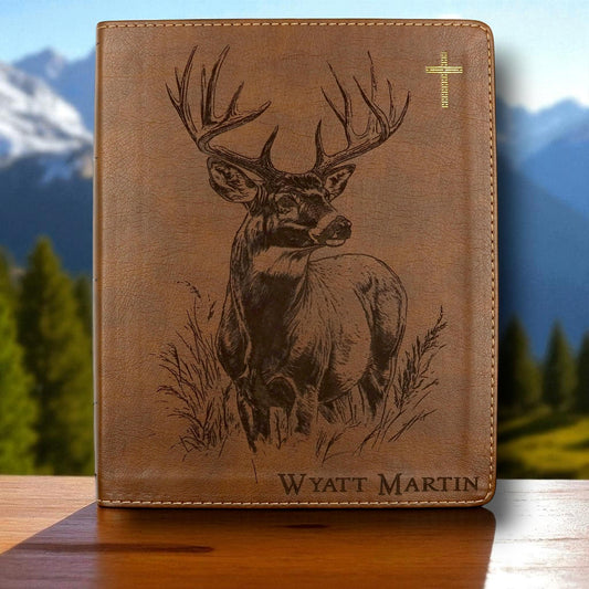 Personalized NIV Journal Bible: Engraved Buck Deer, Lined Wide Margins