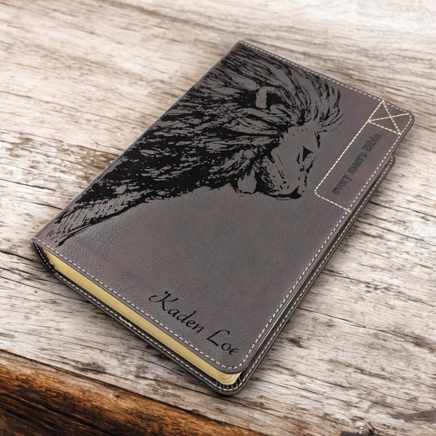 Personalized Every Man's NLT Bible: Engraved Lion & Crown of Thorns, Brown Deluxe Edition