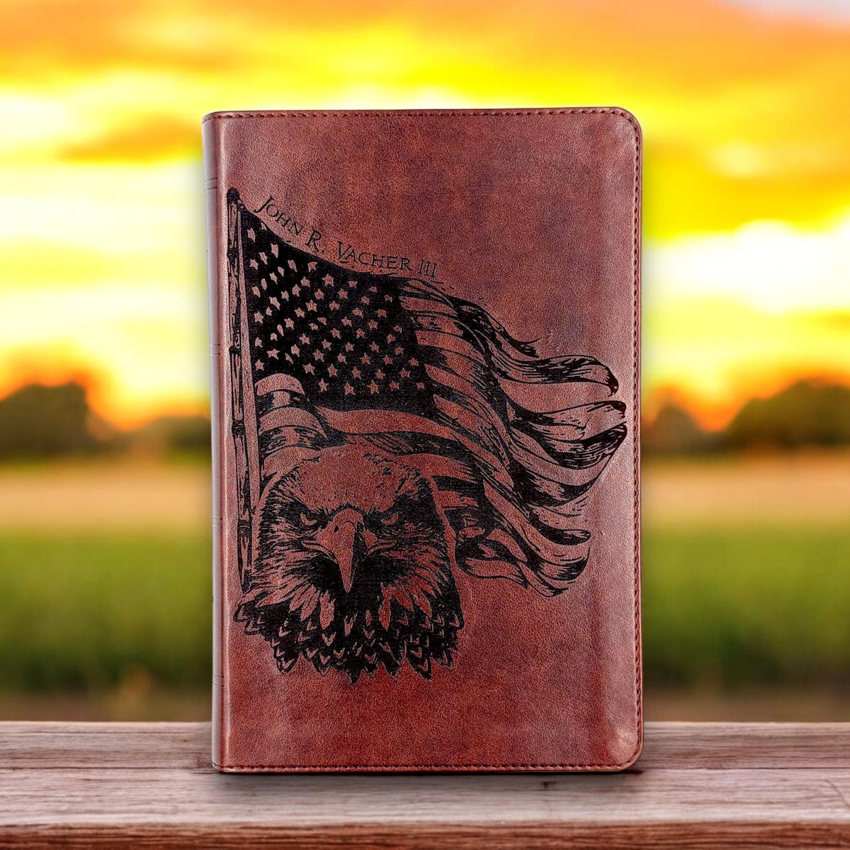 Personalized ESV Bible Large Print: Engraved American Flag and Eagle