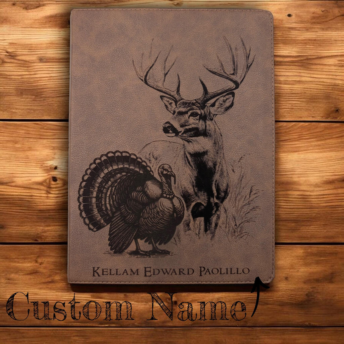 Personalized KJV Bible: Engraved Deer and Turkey, Wide Margin, Brown