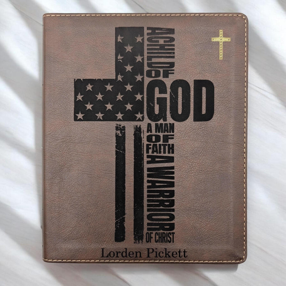 Personalized NIV Journal Bible: Engraved Warrior of God Cross, Lined Wide Margins
