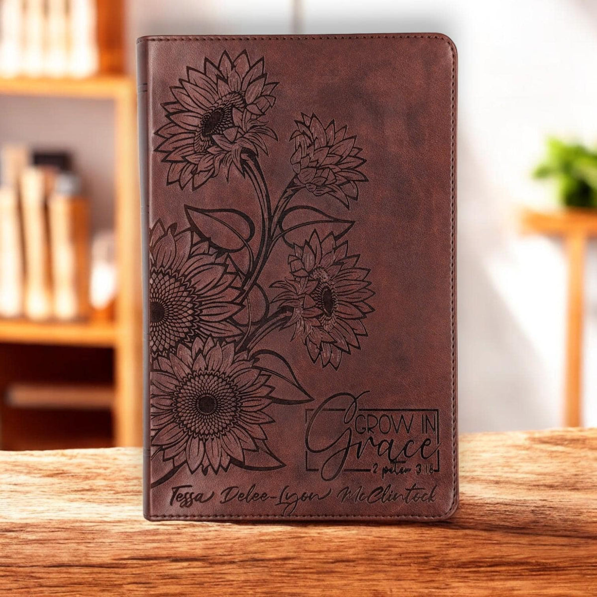 Personalized ESV Bible Large Print for Women: Engraved Sunflower and Grow in Grace Verse