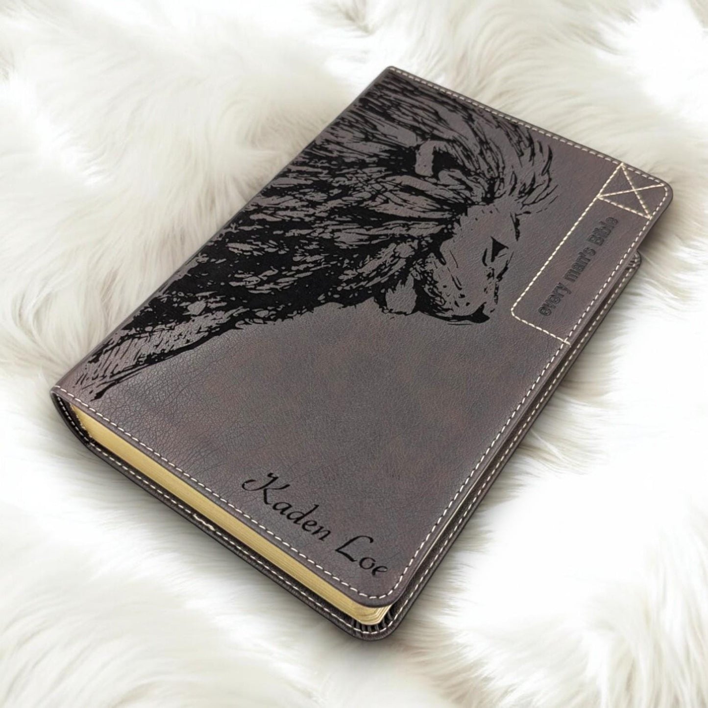 Personalized Every Man's Bible NLT: Engraved Lion, Brown Deluxe Edition